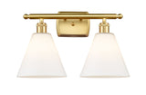 516-2W-SG-GBC-81 2-Light 18" Satin Gold Bath Vanity Light - Matte White Cased Ballston Cone Glass - LED Bulb - Dimmensions: 18 x 8.125 x 11.25 - Glass Up or Down: Yes