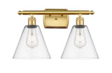 516-2W-SG-GBC-82 2-Light 18" Satin Gold Bath Vanity Light - Clear Ballston Cone Glass - LED Bulb - Dimmensions: 18 x 8.125 x 11.25 - Glass Up or Down: Yes
