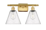516-2W-SG-GBC-84 2-Light 18" Satin Gold Bath Vanity Light - Seedy Ballston Cone Glass - LED Bulb - Dimmensions: 18 x 8.125 x 11.25 - Glass Up or Down: Yes