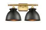 2-Light 18" Antique Brass Bath Vanity Light - Matte Black Adirondack Shade LED
