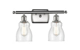 516-2W-SN-G394 2-Light 16" Brushed Satin Nickel Bath Vanity Light - Seedy Ellery Glass - LED Bulb - Dimmensions: 16 x 6.5 x 9 - Glass Up or Down: Yes