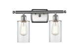 516-2W-SN-G802 2-Light 16" Brushed Satin Nickel Bath Vanity Light - Clear Clymer Glass - LED Bulb - Dimmensions: 16 x 6 x 12 - Glass Up or Down: Yes