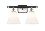 516-2W-SN-GBC-81 2-Light 18" Brushed Satin Nickel Bath Vanity Light - Matte White Cased Ballston Cone Glass - LED Bulb - Dimmensions: 18 x 8.125 x 11.25 - Glass Up or Down: Yes