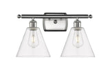 516-2W-SN-GBC-82 2-Light 18" Brushed Satin Nickel Bath Vanity Light - Clear Ballston Cone Glass - LED Bulb - Dimmensions: 18 x 8.125 x 11.25 - Glass Up or Down: Yes