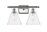 516-2W-SN-GBC-84 2-Light 18" Brushed Satin Nickel Bath Vanity Light - Seedy Ballston Cone Glass - LED Bulb - Dimmensions: 18 x 8.125 x 11.25 - Glass Up or Down: Yes