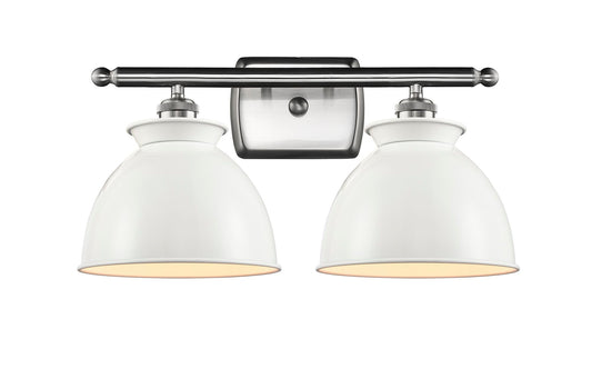516-2W-SN-M14-W 2-Light 18" Brushed Satin Nickel Bath Vanity Light - White Adirondack Shade - LED Bulb - Dimmensions: 18 x 10 x 12 - Glass Up or Down: Yes