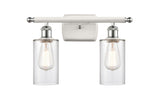 516-2W-WPC-G802 2-Light 16" White and Polished Chrome Bath Vanity Light - Clear Clymer Glass - LED Bulb - Dimmensions: 16 x 6 x 12 - Glass Up or Down: Yes