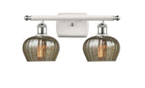 516-2W-WPC-G96 2-Light 16" White and Polished Chrome Bath Vanity Light - Mercury Fenton Glass - LED Bulb - Dimmensions: 16 x 8 x 10.5 - Glass Up or Down: Yes