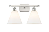 516-2W-WPC-GBC-81 2-Light 18" White and Polished Chrome Bath Vanity Light - Matte White Cased Ballston Cone Glass - LED Bulb - Dimmensions: 18 x 8.125 x 11.25 - Glass Up or Down: Yes