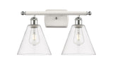 516-2W-WPC-GBC-82 2-Light 18" White and Polished Chrome Bath Vanity Light - Clear Ballston Cone Glass - LED Bulb - Dimmensions: 18 x 8.125 x 11.25 - Glass Up or Down: Yes