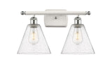 516-2W-WPC-GBC-84 2-Light 18" White and Polished Chrome Bath Vanity Light - Seedy Ballston Cone Glass - LED Bulb - Dimmensions: 18 x 8.125 x 11.25 - Glass Up or Down: Yes