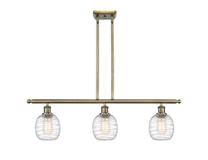 3-Light 36" Antique Brass Island Light - Deco Swirl Belfast Glass - LED Bulbs Included