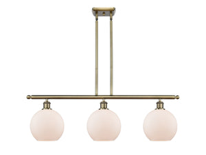 3-Light 36" Antique Brass Island Light - Cased Matte White Athens Glass LED