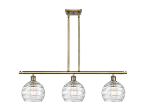 3-Light 36" Antique Brass Island Light - Clear Athens Deco Swirl 8" Glass LED