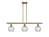 516-3I-AB-G1215-6 3-Light 36" Antique Brass Island Light - Clear Athens Water Glass 6" Glass - LED Bulb - Dimmensions: 36 x 7 x 9<br>Minimum Height : 20.375<br>Maximum Height : 44.375 - Sloped Ceiling Compatible: Yes