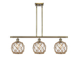 3-Light 36" Antique Brass Island Light - Clear Farmhouse Glass with Brown Rope Glass LED