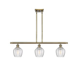 516-3I-AB-G462-6 3-Light 36" Antique Brass Island Light - Clear Norfolk Glass - LED Bulb - Dimmensions: 36 x 5.75 x 10<br>Minimum Height : 20.375<br>Maximum Height : 44.375 - Sloped Ceiling Compatible: Yes