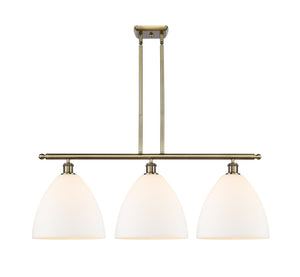 516-3I-AB-GBD-121 3-Light 38.5" Antique Brass Island Light - Matte White Ballston Dome Glass - LED Bulb - Dimmensions: 38.5 x 12 x 14.25<br>Minimum Height : 23.25<br>Maximum Height : 47.25 - Sloped Ceiling Compatible: Yes