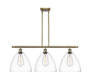 516-3I-AB-GBD-122 3-Light 38.5" Antique Brass Island Light - Matte White Ballston Dome Glass - LED Bulb - Dimmensions: 38.5 x 12 x 14.25<br>Minimum Height : 23.25<br>Maximum Height : 47.25 - Sloped Ceiling Compatible: Yes