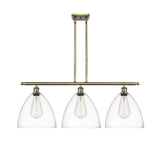 516-3I-AB-GBD-122 3-Light 38.5" Antique Brass Island Light - Matte White Ballston Dome Glass - LED Bulb - Dimmensions: 38.5 x 12 x 14.25<br>Minimum Height : 23.25<br>Maximum Height : 47.25 - Sloped Ceiling Compatible: Yes