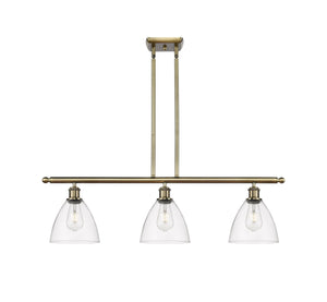 516-3I-AB-GBD-752 3-Light 36" Antique Brass Island Light - Clear Ballston Dome Glass - LED Bulb - Dimmensions: 36 x 7.5 x 10.75<br>Minimum Height : 19.75<br>Maximum Height : 43.75 - Sloped Ceiling Compatible: Yes