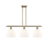 516-3I-AB-GBD-91 3-Light 36" Antique Brass Island Light - Matte White Ballston Dome Glass - LED Bulb - Dimmensions: 36 x 9 x 12.75<br>Minimum Height : 21.75<br>Maximum Height : 45.75 - Sloped Ceiling Compatible: Yes