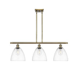 516-3I-AB-GBD-92 3-Light 36" Antique Brass Island Light - Matte White Ballston Dome Glass - LED Bulb - Dimmensions: 36 x 9 x 12.75<br>Minimum Height : 21.75<br>Maximum Height : 45.75 - Sloped Ceiling Compatible: Yes