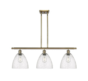 516-3I-AB-GBD-94 3-Light 36" Antique Brass Island Light - Seedy Ballston Dome Glass - LED Bulb - Dimmensions: 36 x 9 x 12.75<br>Minimum Height : 21.75<br>Maximum Height : 45.75 - Sloped Ceiling Compatible: Yes