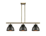 516-3I-AB-M14-BK 3-Light 36" Antique Brass Island Light - Matte Black Adirondack Shade - LED Bulb - Dimmensions: 36 x 8.125 x 11<br>Minimum Height : 21.25<br>Maximum Height : 45.25 - Sloped Ceiling Compatible: Yes
