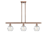 516-3I-AC-G1213-6 3-Light 36" Antique Copper Island Light - Clear Athens Deco Swirl 8" Glass - LED Bulb - Dimmensions: 36 x 7 x 9<br>Minimum Height : 20.375<br>Maximum Height : 44.375 - Sloped Ceiling Compatible: Yes