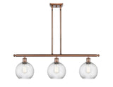 516-3I-AC-G1214-8 3-Light 36" Antique Copper Island Light - Clear Athens Twisted Swirl 8" Glass - LED Bulb - Dimmensions: 36 x 8 x 11<br>Minimum Height : 20.375<br>Maximum Height : 44.375 - Sloped Ceiling Compatible: Yes