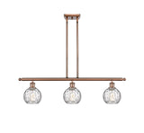 516-3I-AC-G1215-6 3-Light 36" Antique Copper Island Light - Clear Athens Water Glass 6" Glass - LED Bulb - Dimmensions: 36 x 7 x 9<br>Minimum Height : 20.375<br>Maximum Height : 44.375 - Sloped Ceiling Compatible: Yes