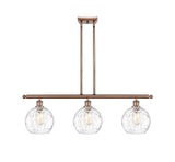 516-3I-AC-G1215-8 3-Light 36" Antique Copper Island Light - Clear Athens Water Glass 8" Glass - LED Bulb - Dimmensions: 36 x 8 x 11<br>Minimum Height : 20.375<br>Maximum Height : 44.375 - Sloped Ceiling Compatible: Yes