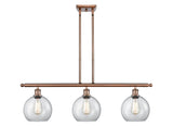 516-3I-AC-G122-8 3-Light 36" Antique Copper Island Light - Clear Athens Glass - LED Bulb - Dimmensions: 36 x 8 x 11<br>Minimum Height : 20.375<br>Maximum Height : 44.375 - Sloped Ceiling Compatible: Yes