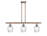 516-3I-AC-G292 3-Light 36" Antique Copper Island Light - Clear Spiral Fluted Salina Glass - LED Bulb - Dimmensions: 36 x 5 x 10<br>Minimum Height : 19.375<br>Maximum Height : 43.375 - Sloped Ceiling Compatible: Yes
