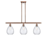 516-3I-AC-G372 3-Light 36" Antique Copper Island Light - Clear Large Waverly Glass - LED Bulb - Dimmensions: 36 x 8 x 13<br>Minimum Height : 22.375<br>Maximum Height : 46.375 - Sloped Ceiling Compatible: Yes