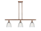 516-3I-AC-G382 3-Light 36" Antique Copper Island Light - Clear Castile Glass - LED Bulb - Dimmensions: 36 x 6 x 10<br>Minimum Height : 19.375<br>Maximum Height : 43.375 - Sloped Ceiling Compatible: Yes