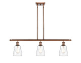 516-3I-AC-G392 3-Light 36" Antique Copper Island Light - Clear Ellery Glass - LED Bulb - Dimmensions: 36 x 5 x 10<br>Minimum Height : 19.375<br>Maximum Height : 43.375 - Sloped Ceiling Compatible: Yes