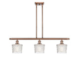 516-3I-AC-G402 3-Light 36" Antique Copper Island Light - Clear Niagra Glass - LED Bulb - Dimmensions: 36 x 6.5 x 10<br>Minimum Height : 17.875<br>Maximum Height : 41.875 - Sloped Ceiling Compatible: Yes