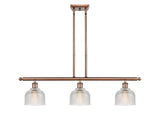 516-3I-AC-G412 3-Light 36" Antique Copper Island Light - Clear Dayton Glass - LED Bulb - Dimmensions: 36 x 5.5 x 9.5<br>Minimum Height : 19.375<br>Maximum Height : 43.375 - Sloped Ceiling Compatible: Yes
