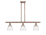 516-3I-AC-G442 3-Light 36" Antique Copper Island Light - Clear Brookfield Glass - LED Bulb - Dimmensions: 36 x 5 x 10<br>Minimum Height : 19.375<br>Maximum Height : 43.375 - Sloped Ceiling Compatible: Yes
