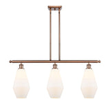 516-3I-AC-G651-7 3-Light 36" Antique Copper Island Light - Cased Matte White Cindyrella 7" Glass - LED Bulb - Dimmensions: 36 x 7 x 14<br>Minimum Height : 23<br>Maximum Height : 47 - Sloped Ceiling Compatible: Yes