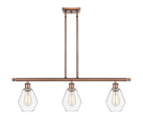 516-3I-AC-G652-6 3-Light 36" Antique Copper Island Light - Clear Cindyrella 6" Glass - LED Bulb - Dimmensions: 36 x 6 x 10.75<br>Minimum Height : 19.75<br>Maximum Height : 43.75 - Sloped Ceiling Compatible: Yes