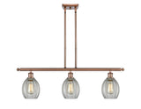516-3I-AC-G82 3-Light 36" Antique Copper Island Light - Clear Eaton Glass - LED Bulb - Dimmensions: 36 x 5.5 x 11<br>Minimum Height : 20.375<br>Maximum Height : 44.375 - Sloped Ceiling Compatible: Yes