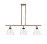 516-3I-AC-GBD-752 3-Light 36" Antique Copper Island Light - Clear Ballston Dome Glass - LED Bulb - Dimmensions: 36 x 7.5 x 10.75<br>Minimum Height : 19.75<br>Maximum Height : 43.75 - Sloped Ceiling Compatible: Yes