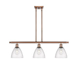 516-3I-AC-GBD-754 3-Light 36" Antique Copper Island Light - Seedy Ballston Dome Glass - LED Bulb - Dimmensions: 36 x 7.5 x 10.75<br>Minimum Height : 19.75<br>Maximum Height : 43.75 - Sloped Ceiling Compatible: Yes