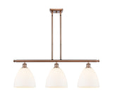 516-3I-AC-GBD-91 3-Light 36" Antique Copper Island Light - Matte White Ballston Dome Glass - LED Bulb - Dimmensions: 36 x 9 x 12.75<br>Minimum Height : 21.75<br>Maximum Height : 45.75 - Sloped Ceiling Compatible: Yes