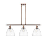 516-3I-AC-GBD-92 3-Light 36" Antique Copper Island Light - Matte White Ballston Dome Glass - LED Bulb - Dimmensions: 36 x 9 x 12.75<br>Minimum Height : 21.75<br>Maximum Height : 45.75 - Sloped Ceiling Compatible: Yes