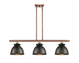 516-3I-AC-M14-BK 3-Light 36" Antique Copper Island Light - Matte Black Adirondack Shade - LED Bulb - Dimmensions: 36 x 8.125 x 11<br>Minimum Height : 21.25<br>Maximum Height : 45.25 - Sloped Ceiling Compatible: Yes