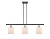 516-3I-BAB-G111 3-Light 36" Black Antique Brass Island Light - Matte White Cobbleskill Glass - LED Bulb - Dimmensions: 36 x 5 x 10<br>Minimum Height : 19.375<br>Maximum Height : 43.375 - Sloped Ceiling Compatible: Yes